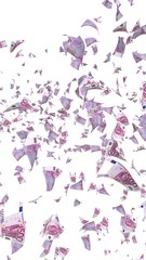 Flying euro banknotes isolated on a white background. Money is flying in the air. 500 EURO in color. 3D illustration