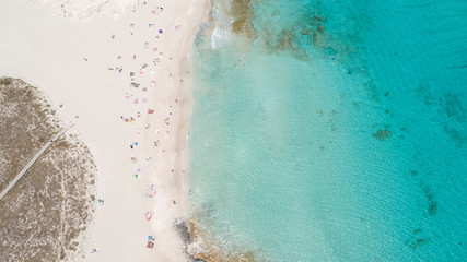 Formentera beach from above with a turquoise and crystalline sea