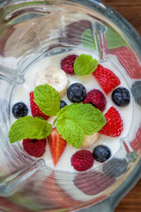 Fruit smoothie, milk shake made of strawberry, raspberry, blueberry
