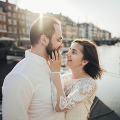 Fototapeta premium Happy romantic young couple celebrating their marriage. 