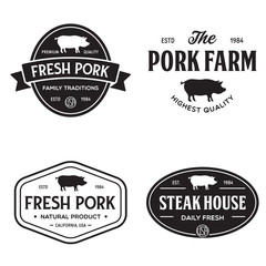 Fototapeta premium Set of premium pork labels, badges and design elements. Logo for butchery, meat shop, steak house, farm etc.