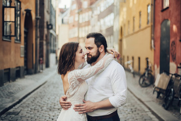 Happy romantic young couple celebrating their marriage. 