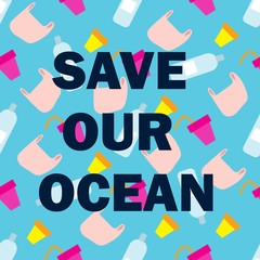 Fototapeta premium Save our ocean. Growing concept. Hands holding earth globe. Spring holiday. Vector card, banner. Isolated vector sign symbol. World symbol. World environment day background. Blue background.