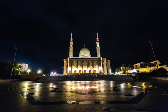 Prince Abdel Kader Mosque at night in Constantine, Algeria