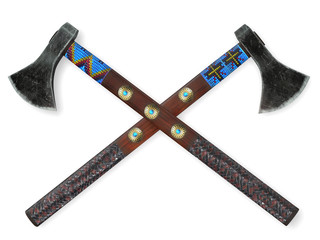 Dual native American tomahawks 3d rendering