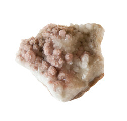 Beautiful mineral - rhodochrosite; manganese spar isolated on white background.. Semiprecious stone