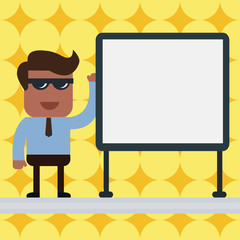 Businessman Office Worker Sunglasses Blank Whiteboard Meeting Presentation Design business concept Empty copy text for Web banners promotional material mock up template
