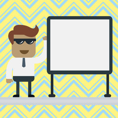 Businessman Office Worker Sunglasses Blank Whiteboard Meeting Presentation Design business Empty copy space text for Ad website promotion isolated Banner template