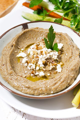 mediterranean appetizer  hummus, vertical closeup