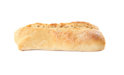 Tasty mini baguette isolated on white. Fresh bread