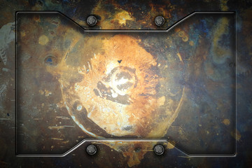 metal or concrete wall with metal frame for background and texture.