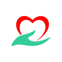 Hand With Heart Logo Charity Love Care Vector Illustration
