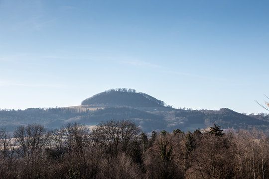 Little hill with forest and the blue sky