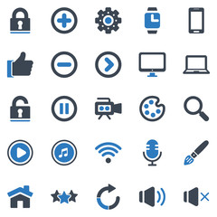 Social Messaging & Productivity Icon Set - vector illustration . lock, security, protection, setting, settings, laptop, monitor, like, icons .