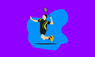 Fototapeta na wymiar Male Jump Smashing On Badminton Stock Vector Illustration