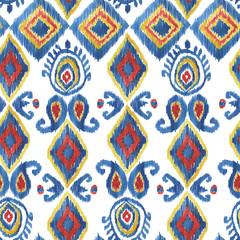 Watercolor painting abstract seamless ikat pattern. Oriental motifs