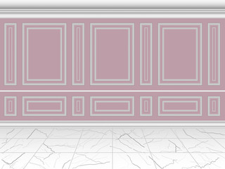 Pink pastel wall decorated with moulding. Interior classic wall decor background.
