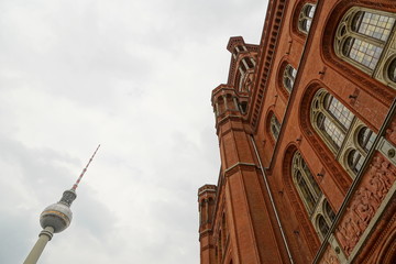 Rotes Rathaus and Fernsehturm in Berlin