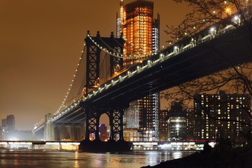 brooklyn bridge and lower manhattan at night