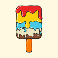 Rainbow ice cream hand drawn pop art style illustration.