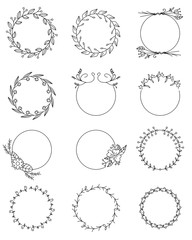 Hand drawn floral round frames set.