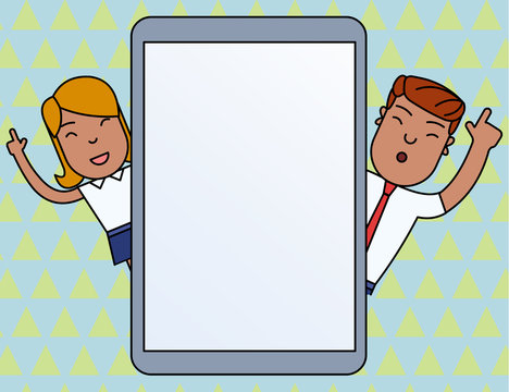 Male and Female Index Fingers Up Touch Screen Tablet Smartphone Device Business Empty template for Layout for invitation greeting card promotion poster voucher