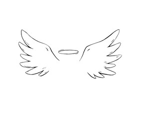 Hand drawn angel wings isolated on white