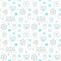 Psychology seamless pattern of gray-blue color. Psychology help linear icons. Flat design. Vector