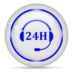 24h icon. White glossy round vector icon in eps 10. Editable modern design internet button on white background.