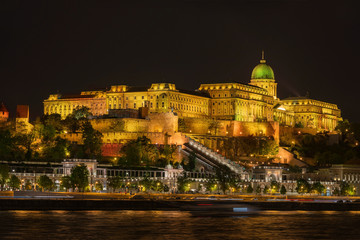 Fototapeta na wymiar Royal Palace and the Chain Bridge in Budapest at night
