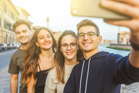 Teenage Friends Taking A Selfie Together In The City