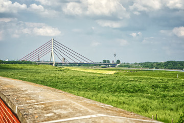 Fototapeta na wymiar Rheinbrücke mit Feldern