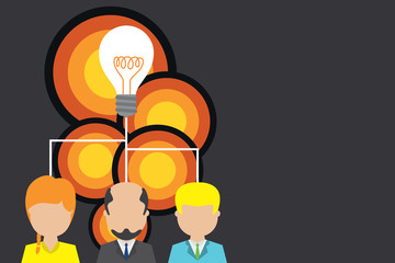 Group three executive persons sharing idea icon. Startup team meeting Design business concept Empty copy text for Web banners promotional material mock up template