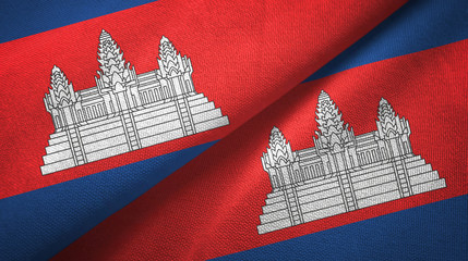 Cambodia two flags textile cloth, fabric texture