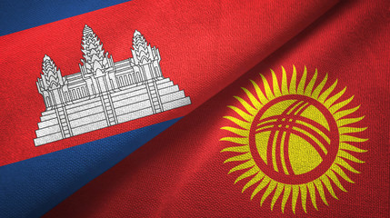 Cambodia and Kyrgyzstan two flags textile cloth, fabric texture