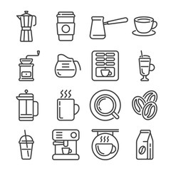 Set of coffee house or shop outline icons. Vector illustration.