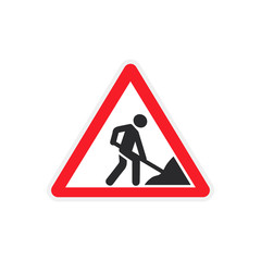 road sign. the person is digging. road works