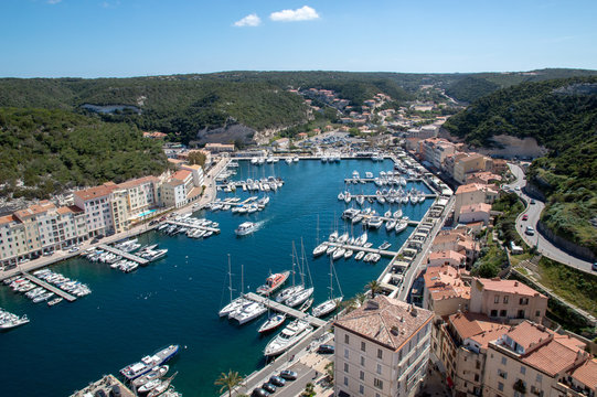 View from above of Bonifacio port in Corsica, France. Stock Photo | Adobe  Stock