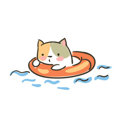 doodle cute little cat vector lifebuoy sketch