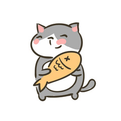 doodle cute little cat vector fish trophy