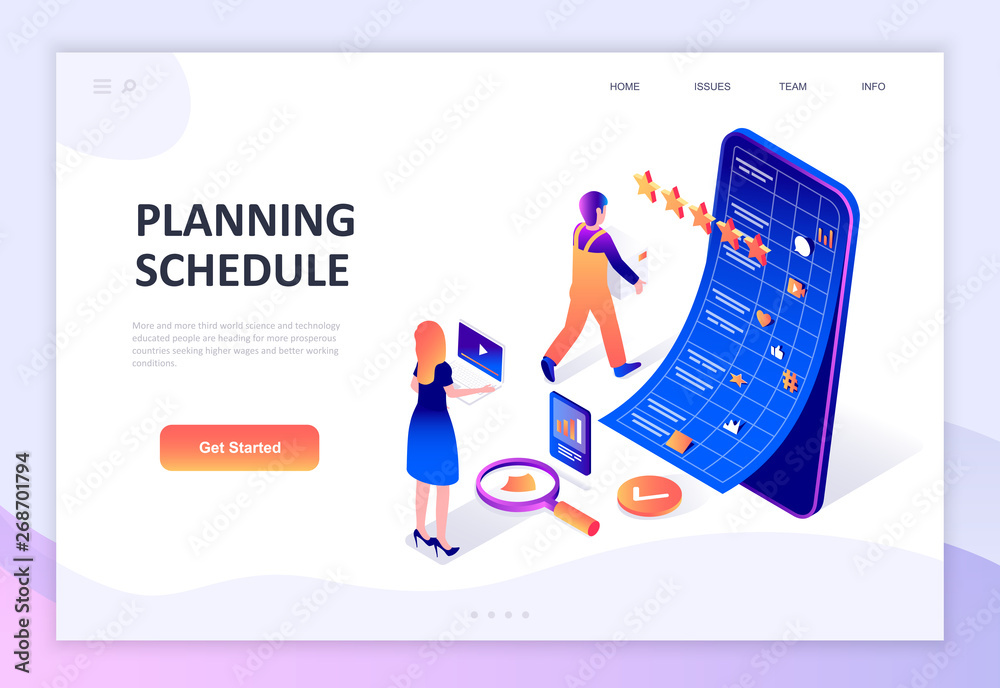 Wall mural modern flat design isometric concept of planning schedule decorated people character for website and