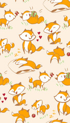 vector character fox baby seamless pattern orange