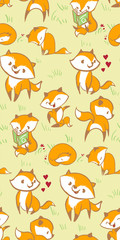 Obraz premium vector character fox baby seamless pattern orange