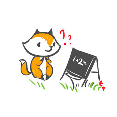 vector character fox baby question task school