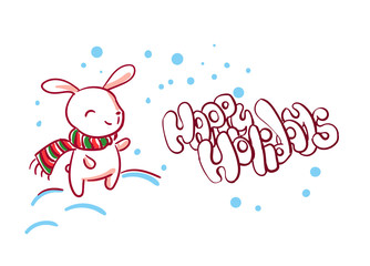 Obraz na płótnie Canvas street snow bunny christmas card doodle style