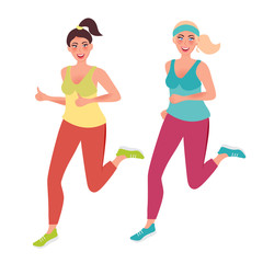 Fototapeta na wymiar Running sports girls. Morning fitness classes. Vector illustration of healthy people