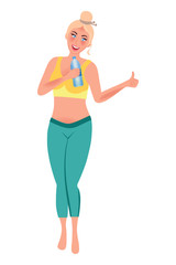 Slim and athletic girl holding a bottle of water. Healthy lifestyle. Vector illustration of people and fitness