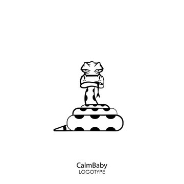 Cartoon reptile character. Funny suspicious sly python curled up with a ball poses with his tongue hanging out on a white background. Vector illustration. Spotted snake.
