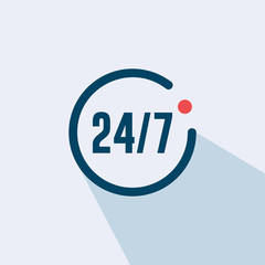 Open 24 hours a day and 7 days a week icon isolated - flat design illustration