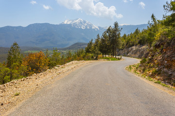 view to the Tahtali dagi from the asphalt road,Turkey, lycian way, natural background